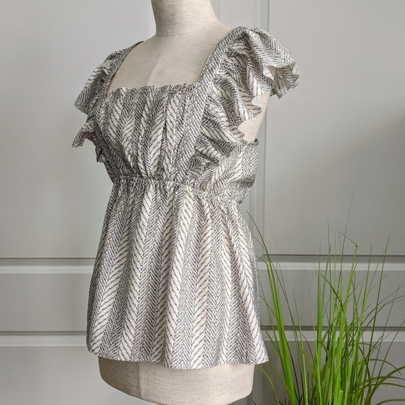 Current Air Top Ruffled Tie Back Straps Sleeveless Ruched Off-White Navy M NWT - Picture 16 of 16